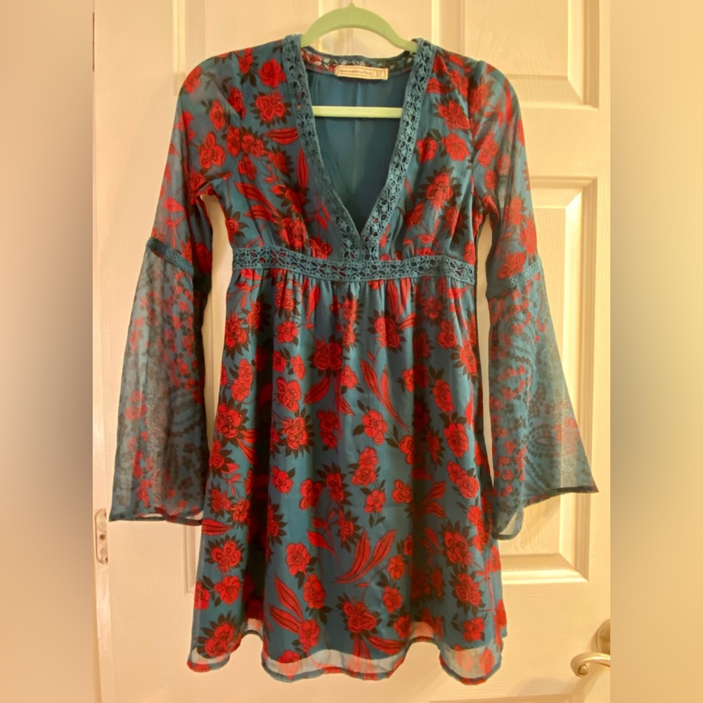 Abercrombie & Fitch Red and Blue Floral Mini Dress